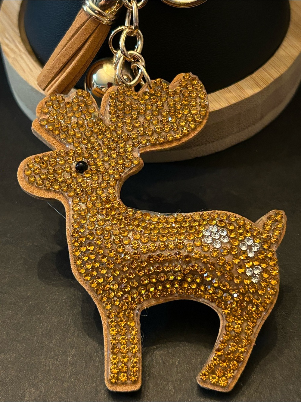 PREMIUM Puffy Crystal Reindeer Buck 🦌 Bag Charm Keychain w/Golden Clasps
